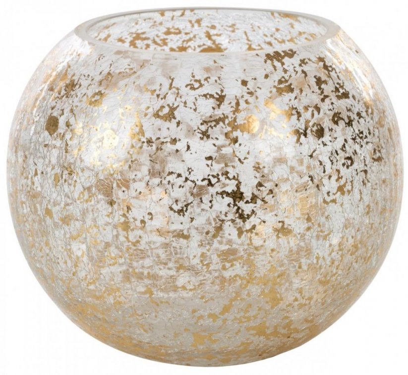 Luxusní svícen z uměleckého skla, tvar koule se zlatými šupinkami XL