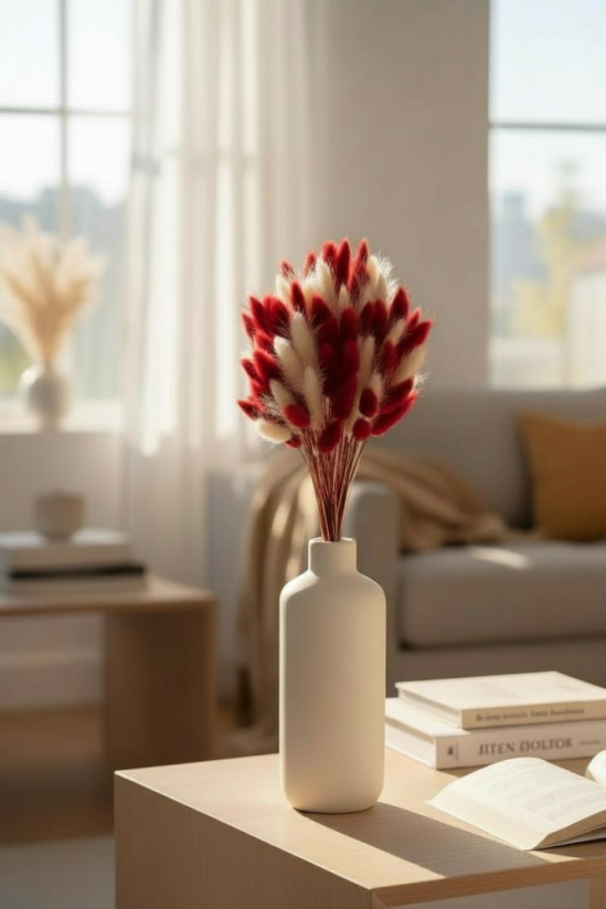 Sušená kytica 100ks zajačieho chvostíka, červená/biela