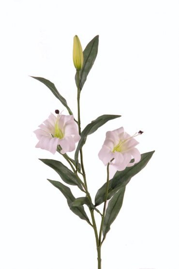 Tygří lilie umělá 2 bílé květy s listy, jedno poupě 'de luxe' 85cm