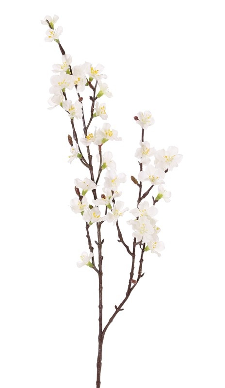 Sakura/třešňové květy rozkvetlá větvička, BÍLÉ květy, 76cm