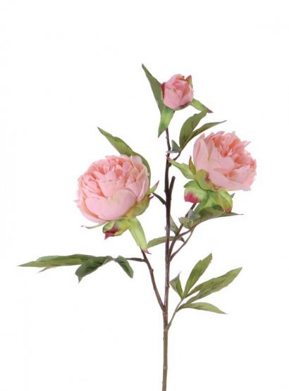 Pivonka svetlo ružová 'real touch' umelá 2 kvety (Ø 10 a Ø 8cm) , 1 púčik, 73cm