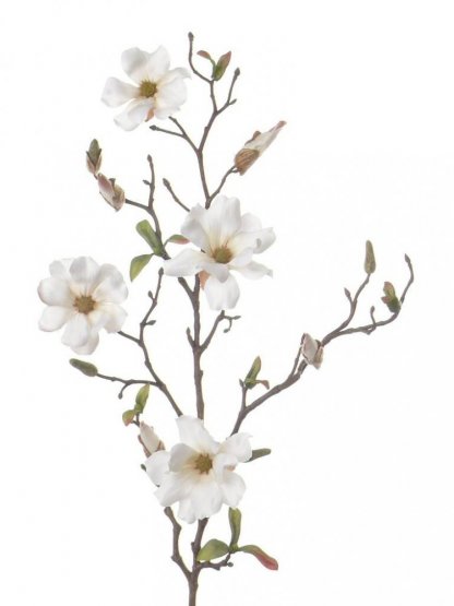 Magnólia vetva s kvetmi a púčikmi umelá biela 'real touch' 75cm