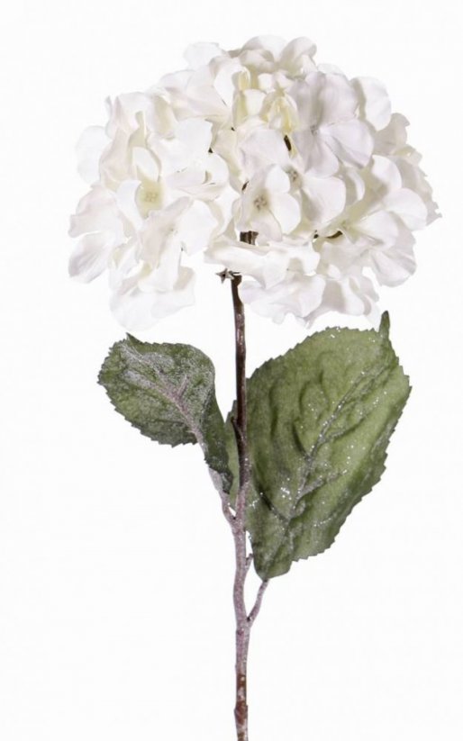 Hortenzie třpytivá bílá 'frosted impression' ojíněná/omrzlá umělá Ø 16cm, 73cm
