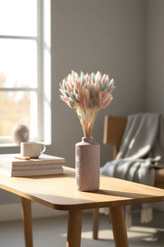 Sušená kytica 100ks zajačieho chvostíka, baby blue/zv. ružová/biela