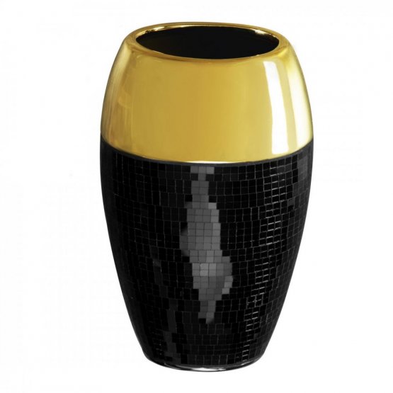 Luxusní černá váza s mozaikou a zlatým okrajem