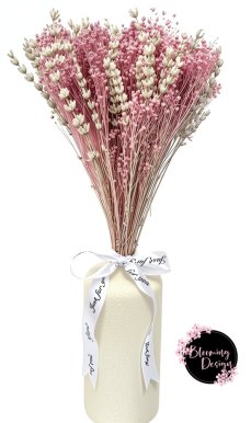 Kytica zo stabilizovanej levandule a sušeného broom bloom, biela vintage/fialovoružová