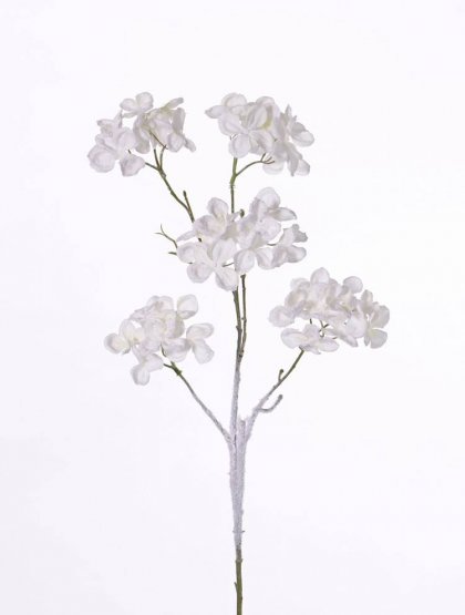 Hortenzie bílá posněžená 'frosted impression' ojíněná/omrzlá umělá 5 květů, 71cm