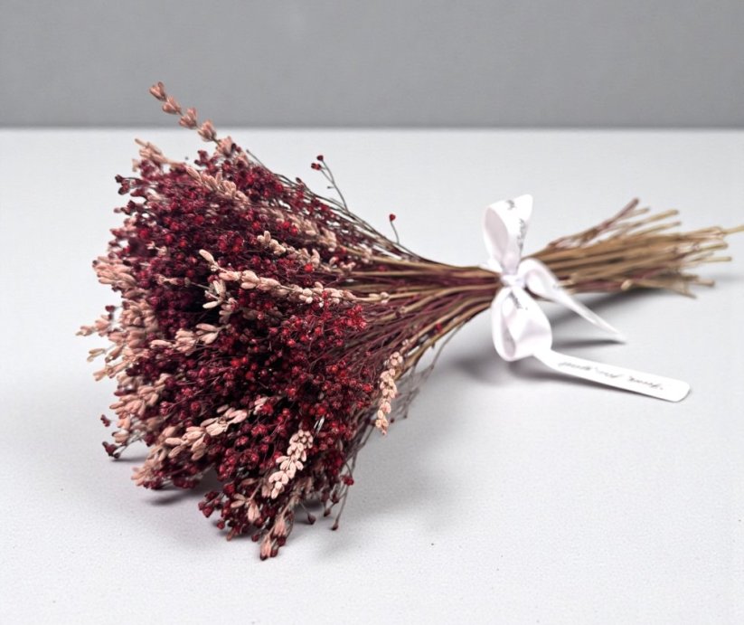 Kytica zo stabilizovanej levandule a sušeného broom bloom, staroružová/vínová