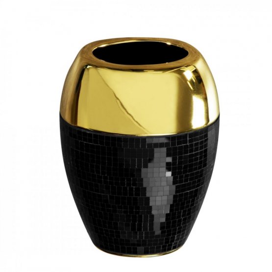 Luxusná čierna váza s mozaikou a zlatým okrajom