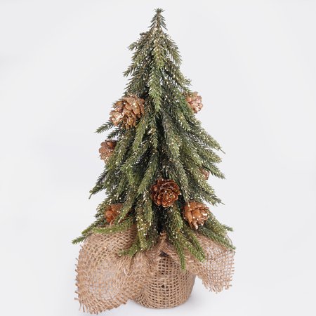 Vianočný pozlátený stromček so šiškami vo vrecovine 28cm