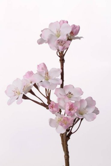 Sakura/třešňové květy rozkvetlá větvička,SVĚTLE RŮŽOVÉ květy, gumový stonek, 36cm