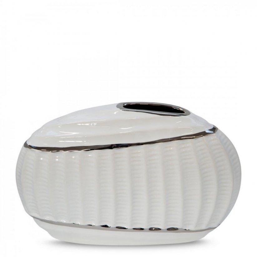 Moderní keramická váza bílá, stříbrná linka