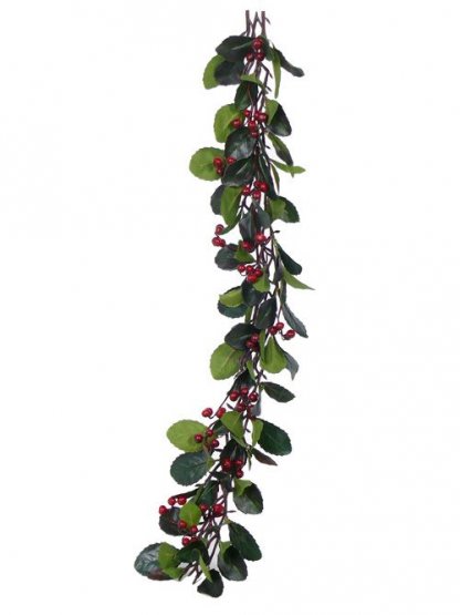 Libavka (Gaultheria) girlanda umelá, červené bobule a listy, 81cm