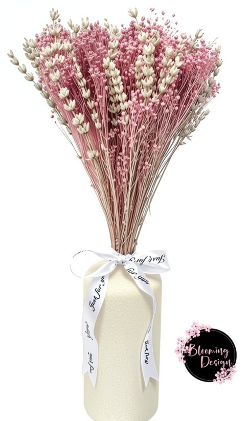 Kytice ze stabilizované levandule a sušeného broom bloom, bílá vintage/fialovorůžová