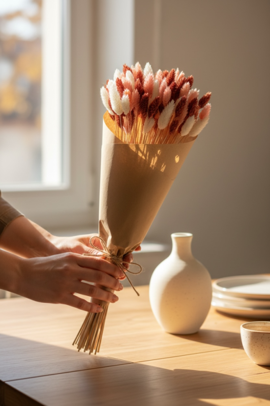 Sušená kytica 100g sušený Phalaris, bielený/ružový/vínový