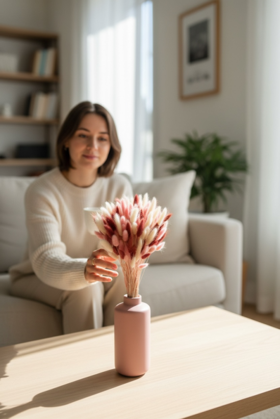 Sušená kytica 100ks zajačieho chvostíka, vínová/pink/biela